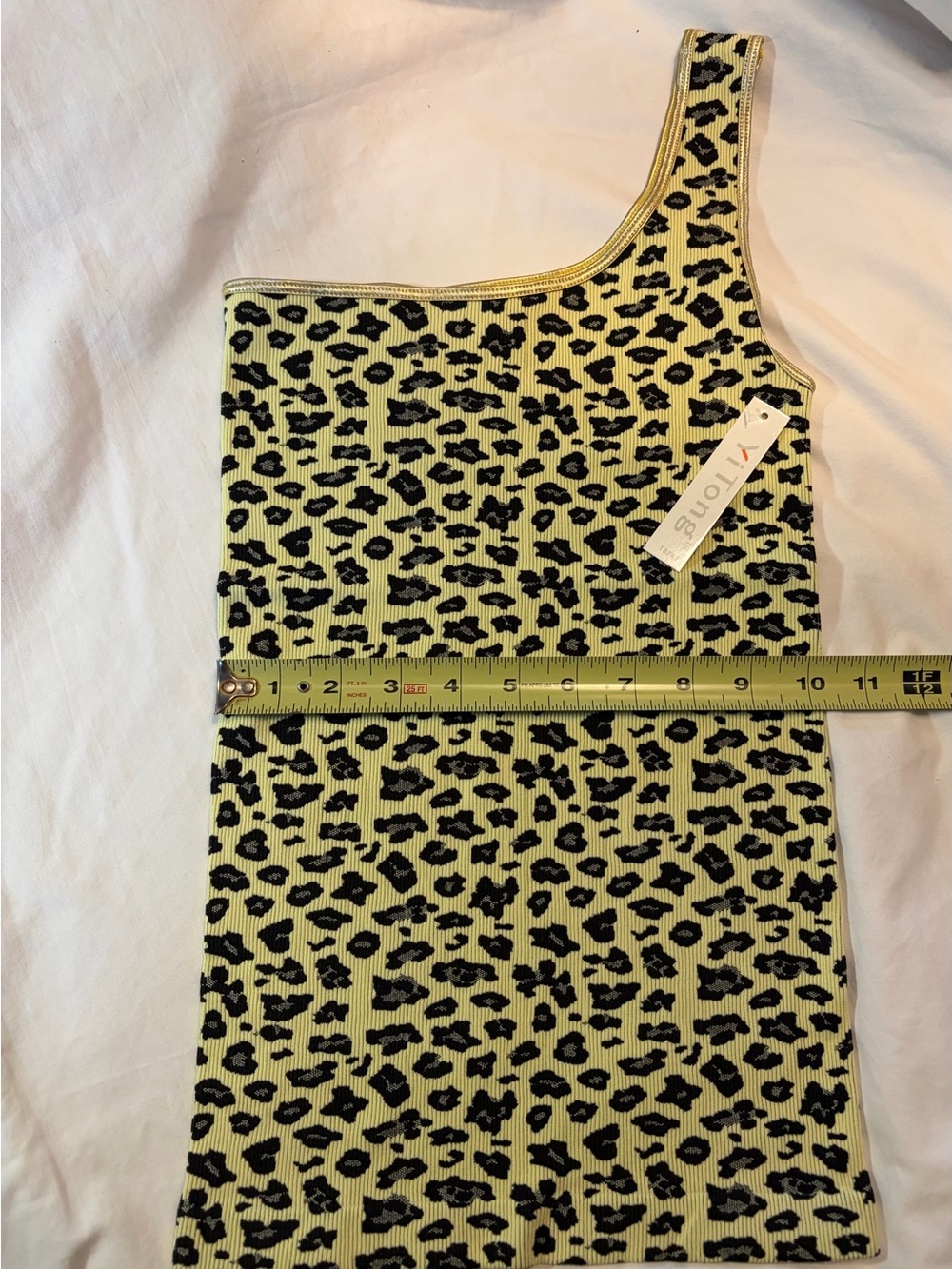 One-Shoulder Yellow Leopard Ribbed Tank - Picture 3 of 4